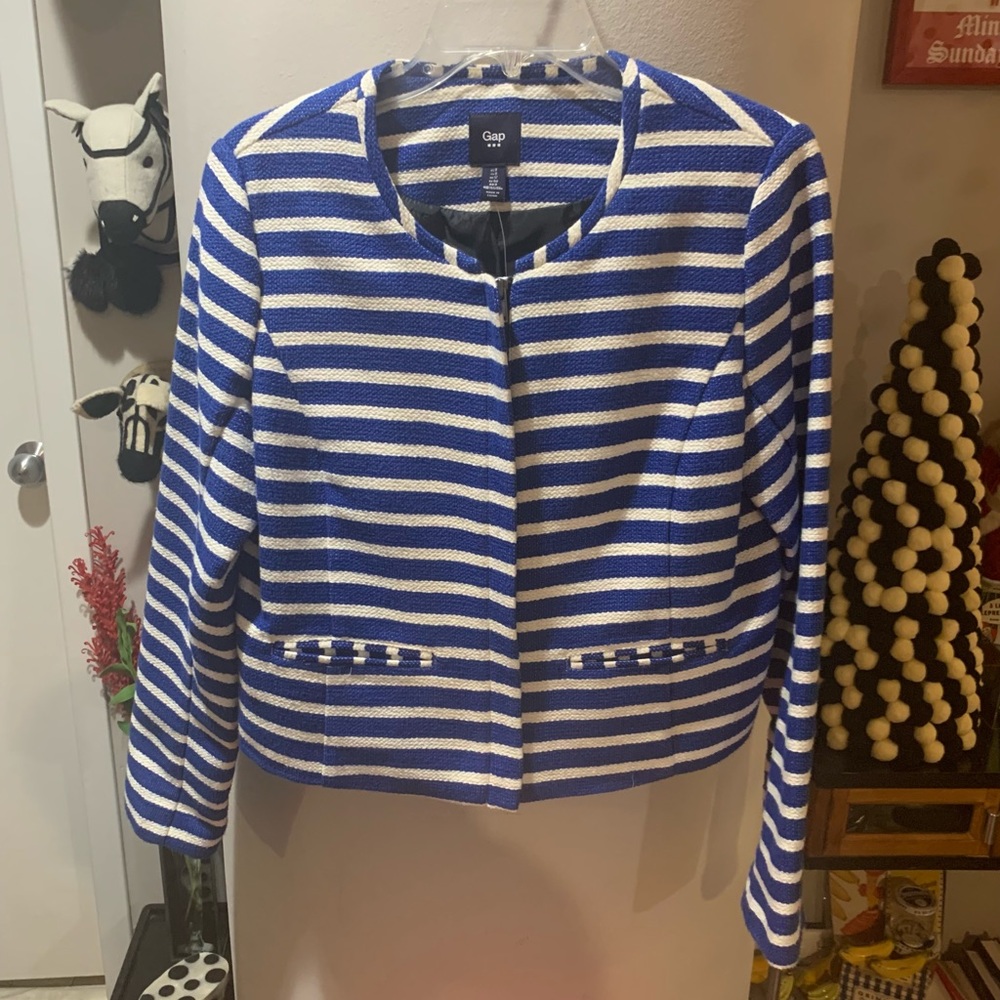 Gap blue/white stripe zip up blazer. Sz 8 with tags